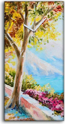 Produktbild von Küche Wohnzimmer Wand Leinwand Uhr 30x60 Ölgemälde Blumen Bäume Meer Himmel - weiße Hände
