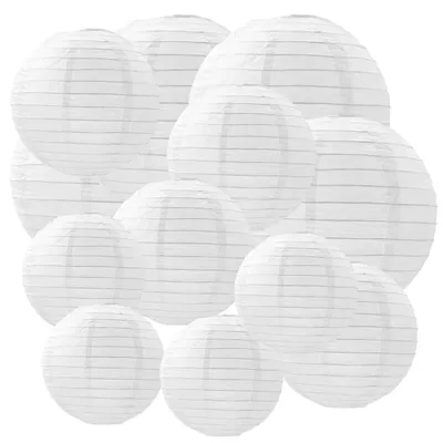12 Papierlaternen, hängend, Ø 10/15/20 cm, weiß, für Dekoration