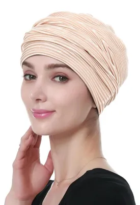Zdjęcie produktu dla Turban damski z marszczeniami, ochrona głowy dla osób po chemioterapii, uniwersalny rozmiar, kolor beżowy