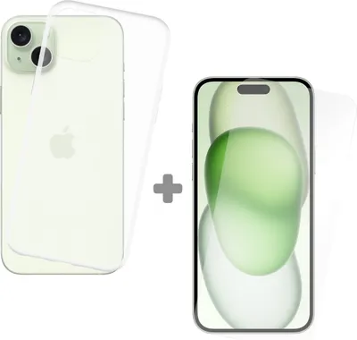 Image de Cazy Coque et Verre Trempé Compatible avec iPhone 15 Plus - Contenir 1 Coque Silicone + 1 Protection écran -Transparant