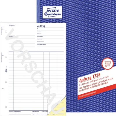 Produktbild von Formularbuch Auftrag A4 selbstdurchschreibend 2x40 Blatt Packung mit 5 Stück