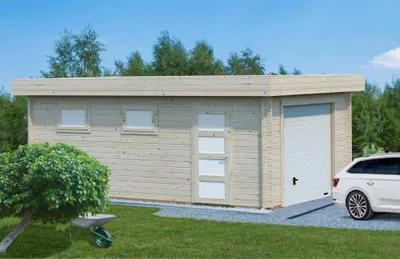 Produktbild von Palmako Flachdachgarage Rasmus 19,0 m² Garage aus Holz, Unterstellplatz mit 44 mm Wandstärke Fertiggarage