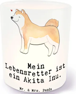 Produktbild von Mr. & Mrs. Panda Teelichthalter Akita Inu Lebensretter - Transparent - Geschenk, Kerzenhalter, Outdoor Windlicht, aus Glas, glaswindlicht