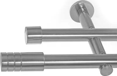 Produktbild von BASIT® Gardinenstange Set Edelstahl Look Metall Ø 19mm zur Wandbefestigung 2-lauf Zylinder, Länge wählbar H29 E60 E61