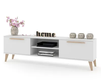 Produktbild von TV-Lowboard Fernsehschrank KING STEHEND MIT GRIFFEN Weiß Matt/Weiß Matt 140cm
