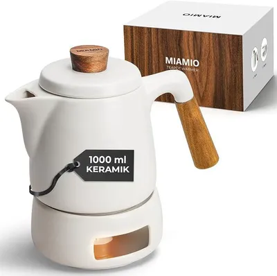 Imagen del producto de - Juego de té con tetera de cerámica (1 litro) y calentador (blanco)