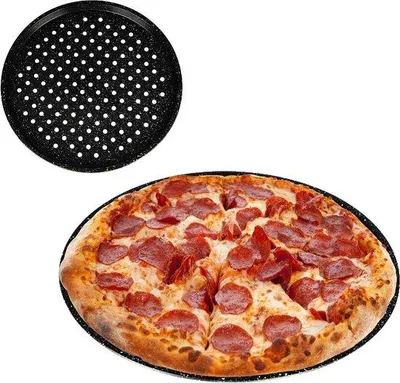 Obrázok produktu pre Kruhová perforovaná doska na pizzu s nepriľnavou povrchovou úpravou, priemer 33 cm, čierna