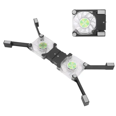 Image de DRS03 - Support de refroidissement pliable pour ordinateur portable avec deux ventilateurs et éclairage LED bleu (noir)