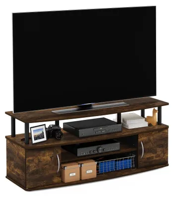 Image de Support TV Furinno Jaya, pour téléviseurs jusqu'à 55 pouces, avec 2 portes, en bois d'œuvre bernstein