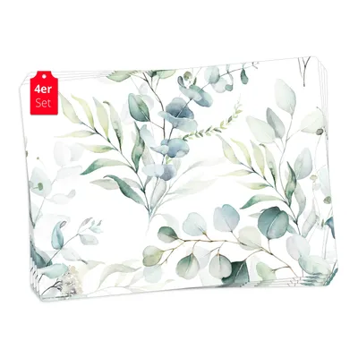 Produktbild von Tischsets | Platzsets abwaschbar – Eukalyptus Wasserfarbe – aus Premium Vinyl (Kunststoff – BPA-frei) - 4 Stück - 44 x 32 cm - Made in Germany
