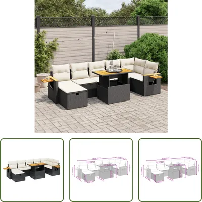 Produktbild von The Living Store 8-tlg. Garten-Sofagarnitur mit Kissen Schwarz Poly Rattan