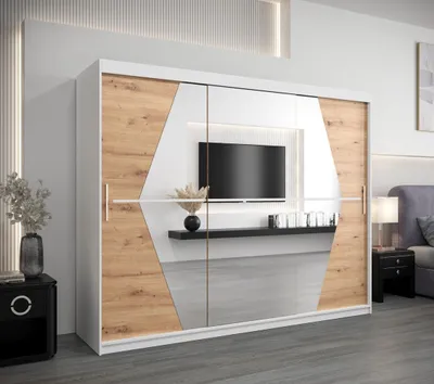 Obrázok produktu pre Šatníková skriňa SAMANTA - šírka 250 cm, biela / dub artisan