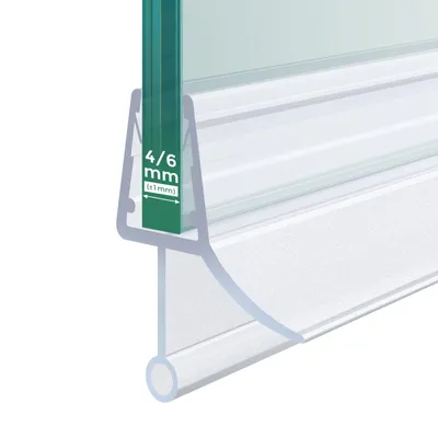Close-up illustration of a shower door seal with a glass panel inserted.