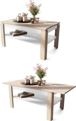 Produktbild von All4All Couchtisch Asti , R , Wohnzimmertisch , Kaffeetisch , Couchtisch mit Stauraum , Sofatisch mit Ablage , ausziehbar bis 140cm , 100x60cm , Sonoma Eiche + Weiß