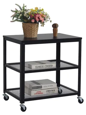 Zdjęcie produktu dla Wózek kuchenny - Wózek na kółkach - 3 półki - 61 x 60 x 40 cm - Czarny - Do kuchni i salonu