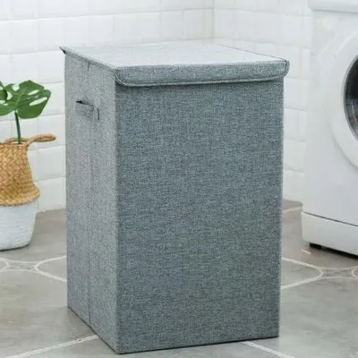 Image de Panier à linge pliable - 61 litres - Organisateur de salle de bain - Avec couvercle