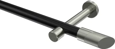 Produktbild von Interdeco Gardinenstange / Vorhangstange Schwarz / Edelstahl-Optik, Typ Prestige Verano (Schräge Bicolor) ohne Ringe, 20 mm Ø 1-läufig, 180 cm
