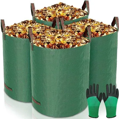 Productafbeelding van Ibenzoa® 4 stuks tuinzakken, 272 liter – robuuste, inklapbare tuinzak van polypropyleen (PP), Ø67 x H76 cm, zelfstandig, waterdicht, 4 handgrepen + 1 paar handschoenen