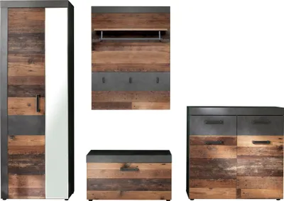 Produktbild von trendteam Garderobe 4-teilige Kombination Indy Graphit Grau Matera NB/Old Wood NB 265 x 192 x 37 cm