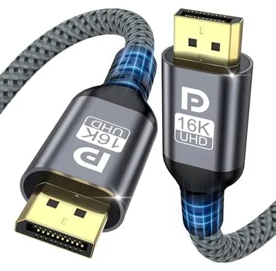 Produktbild von 16K DisplayPort Kabel 1m 2.1, DP Kabel Unterstützt 80Gbps 16K@60Hz, 8K@120Hz, 4K@240Hz/165Hz/144Hz, Display Port Kabel für Gaming-Monitor, Grafikkarte, Laptop, Projektor