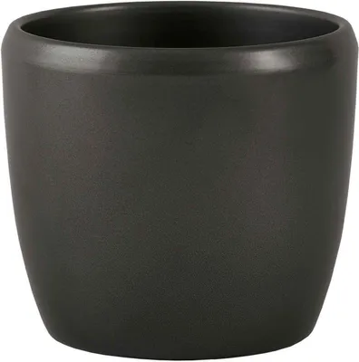 A dark gray ceramic pot is shown against a white background.