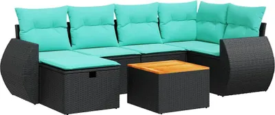 Zdjęcie produktu dla vidaXL 7-częściowa sofa ogrodowa z poduszkami z czarnego polirattanu