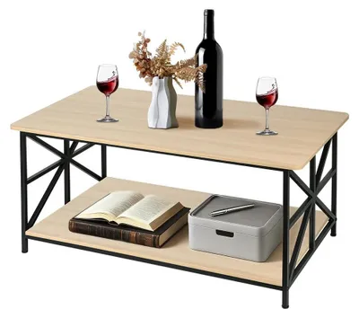 Image de Table basse rectangulaire - Table d'appoint pour salon avec espace de rangement - 2 niveaux - Bois - Design moderne - 100x52x47,5 cm - Couleur : marron