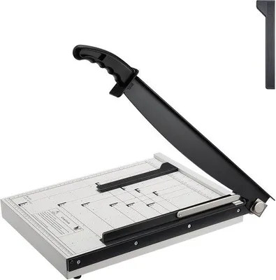 Productafbeelding van Papiersnijder, guillotine, 38 cm snijlengte, capaciteit voor 16 vellen, robuuste guillotine-papiersnijder met beschermkap en veiligheidsblokkering