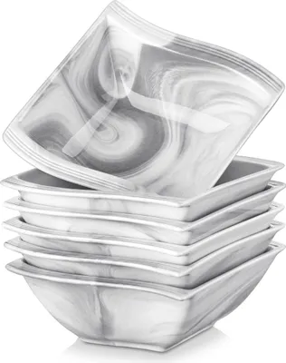 Produktbild von MALACASA, série Flora, 6dílná sada porcelánových misek, mísy na cereálie s mramorovým vzorem, polévková mísa 450 ml