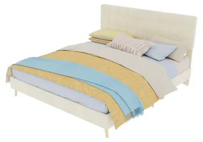 Imagen del producto de Cama tapizada de 160x200 cm, color beige, con cabecero acolchado a cuadros y patas de madera, ideal para el dormitorio