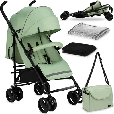 Produktbild von MoMi AKIRA Kinderwagen in Grün - leicht, wendig, mit Faltmechanismus