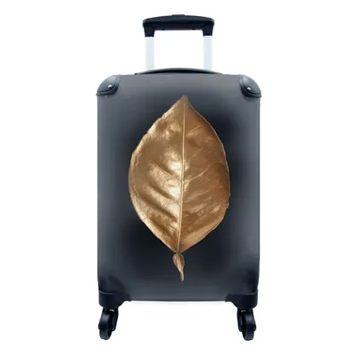 Produktbild von MuchoWow® Koffer Handgepäck Trolley Rollkoffer Kleine Reisekoffer mit 4 Rollen - Luxus - Blatt - Gold - Cabin Size < 55x40x23 cm & 55x40x20 cm - Fotokoffer - Kabinenkoffer - Boardgepäck - Reise-Box - Reisekoffer - Reisegepäck - Koffer mit Bild - Trolley für Kinder