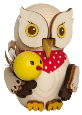 Produktbild von Drechslerei Kuhnert - Mini-Eulen aus Holz - mit Küken - ca. 7 cm groß - als Dekoration oder Geschenk geeignet