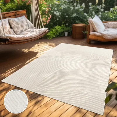 Produktbild von Outdoor Teppich Wetterfest Balkon Wohnzimmer Skandi Muster Boho Einfarbig Modern beige Creme Grösse 240x340 cm