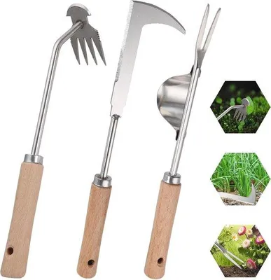 Produktbild von Handgeklommene Krümmelgreifer mit Holzgriff - Tragbare Unkrautentferner aus Edelstahl für Garten und Terrasse