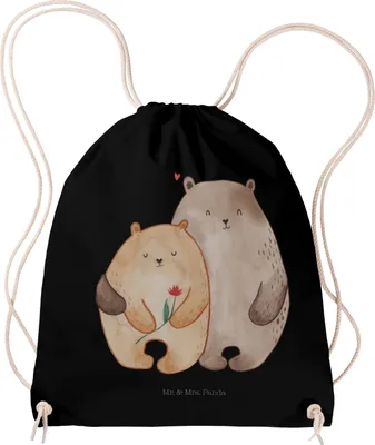 Produktbild von Mr. & Mrs. Panda Jutebeutel Bären Liebe - Schwarz - Geschenk, wander rucksack, Kuscheln, Baumwolltasche, Beutel, Freundin, stoffbeutel kordel, Turnbeutel, Bär, Verknallt