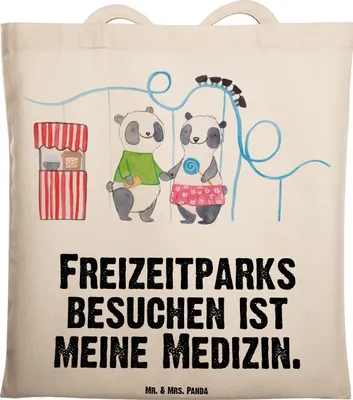Produktbild von Mr. & Mrs. Panda Einkaufstasche Pandas Freizeitpark besuchen - Transparent - Geschenk, Tasche, Achterbahn fahren, Tote Bag, Beutel, Schultasche, Shopping