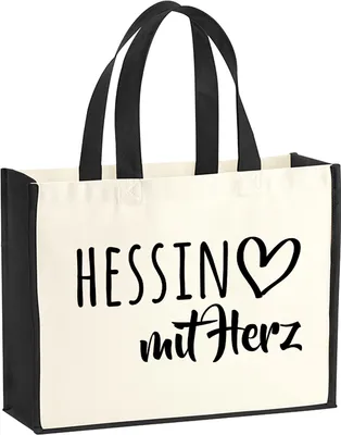 Produktbild von Huuraa Jutetasche Hessin mit Herz 21 Liter Black Jute und Baumwolle Einkaufstasche Geschenkidee