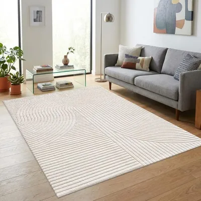 Produktbild von TapisTrend Designerteppich Creme 200x290 cm Moderner Teppich mit großen, ineinander verschlungenen Bögen und erhabenen grafischen Linien für das Wohnzimmer