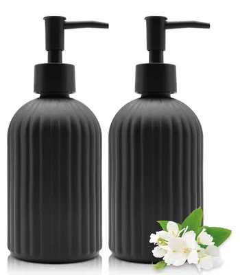 Produktbild von 2 Stück Glas-Seifenspender mit Pumpe 400 ml nachfüllbar schwarz