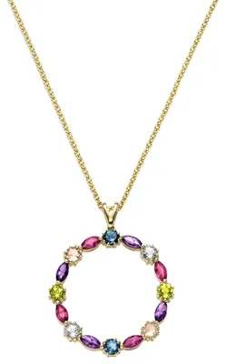 Produktbild von Gold Collier mit Farbsteinen Ankerkette diamantiert 585-14 Karat Gold