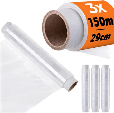 Image de KADAX 3 rouleaux de film alimentaire de 29 cm x 150 m, film transparent pour conserver, recouvrir et emballer hermétiquement les aliments, grand film alimentaire