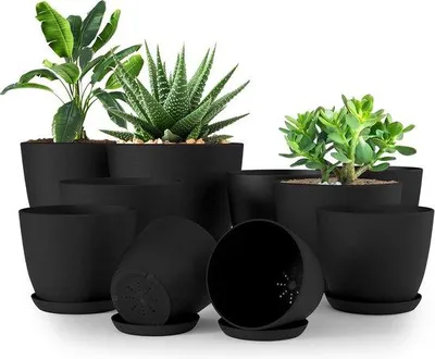 Productafbeelding van Famanu plantenpotten set, 10-delig - Zwart, verschillende maten