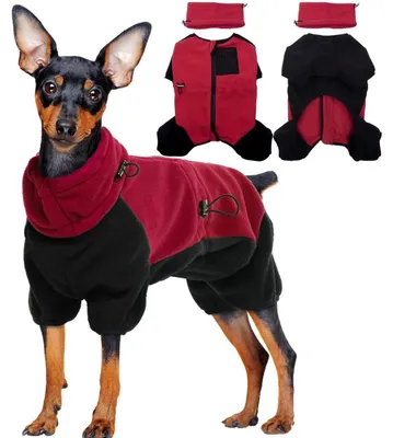 Image de Manteau d'hiver pour chien, taille XS, rouge. Manteau chaud pour chien avec pattes, en polaire