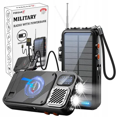 Zdjęcie produktu dla Radio Przenośne Military Powerbank Solarny Feegar 16000mah Bluetooth Indukcja QC 20W