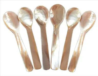 Produktbild von Set mit 6 Perlmuttlöffeln 11,5 cm x 3 cm Mop Kaviarlöffel mit rundem Griff, für Küche, Kaviar und Dessert