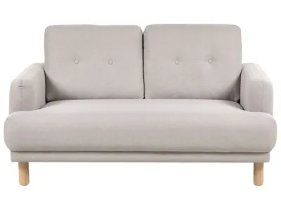 Produktbild von BELIANI 2-Sitzer Sofa Taupe Stoffbezug mit Hohen Holzbeinen Armlehnen Knopfheftung Skandinavisch Retro Modern Wohnzimmer Ausstattung