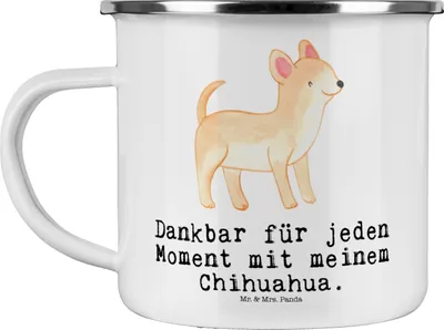 Produktbild von Mr. & Mrs. Panda Emaille Tasse Chihuahua Moment - Weiß - Geschenk, becher, Campingbecher, Haferl, Kaffeepott, Teetasse