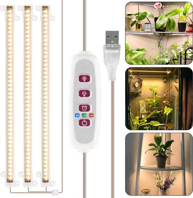 Produktbild von 3 Stäbe Pflanzenlichtstreifen für Zimmerpflanzen Pflanzenlampe LED Pflanzenlicht Vollspektrum mit Ein-/Aus-Timer 5 Helligkeiten Wachstumslampenleisten 30cm