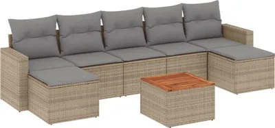 Produktbild von vidaXL 8-tlg. Garten-Sofagarnitur mit Kissen Beige Poly Rattan